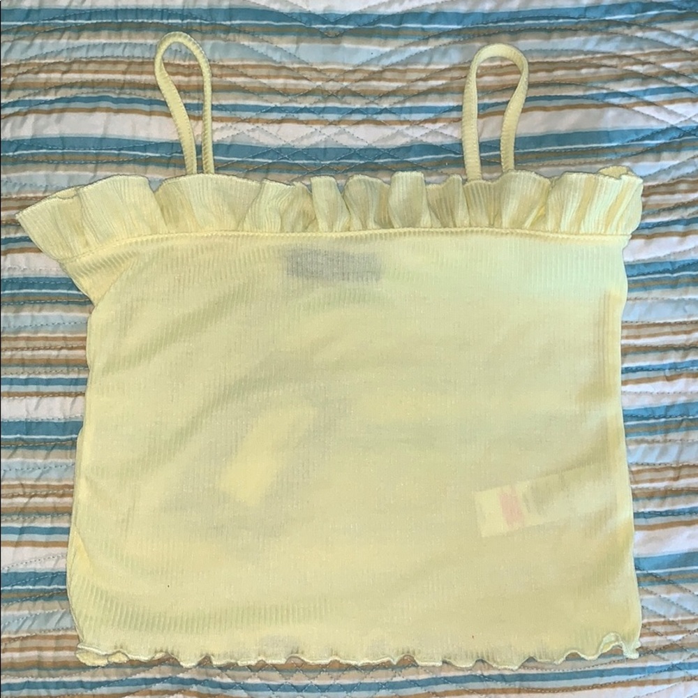 PLT Yellow Rib Frill Detail Cami Crop Top